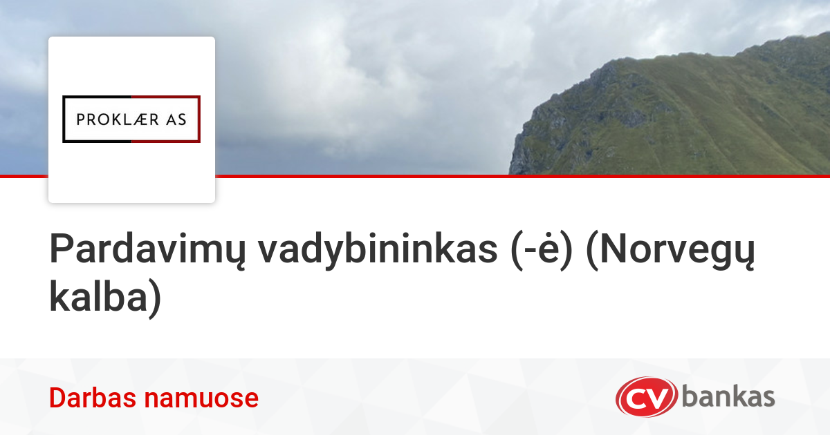 Pardavimų Vadybininkas (-ė) (Norvegų Kalba) Darbas Namuose, Linjeproff ...