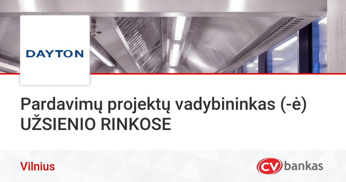 Pardavimų projektų vadybininkas (ė) UŽSIENIO RINKOSE Vilniuje, UAB